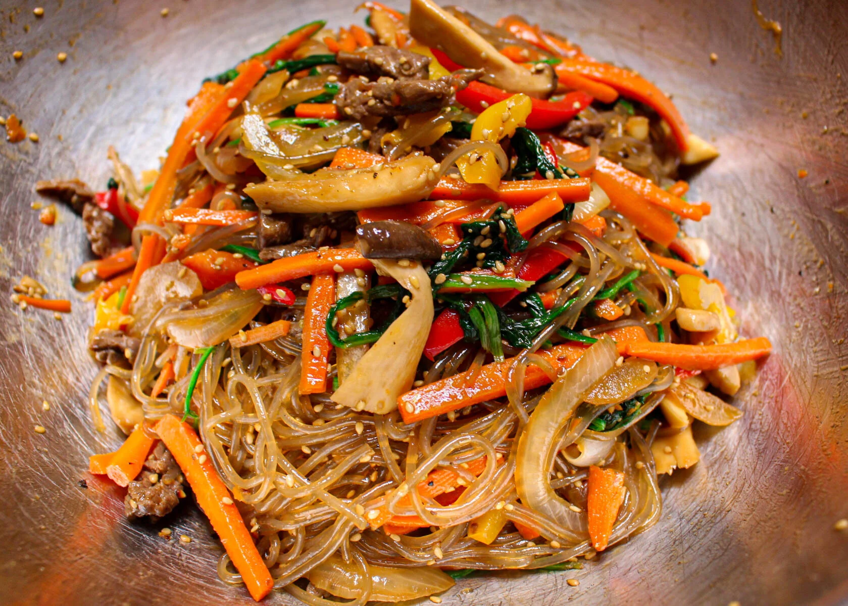 Korea: Japchae (Sweet Potato Glass Noodles)